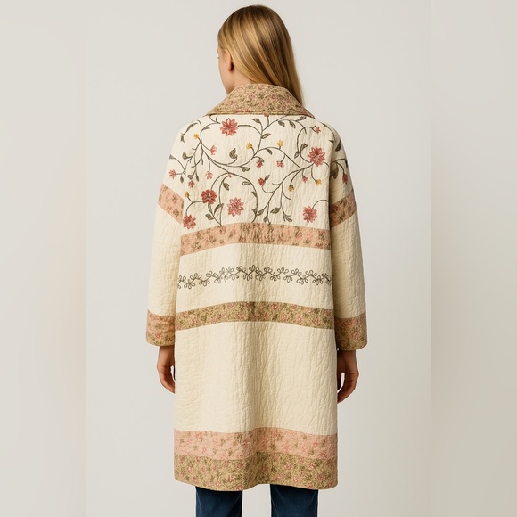 HANDMADE 🧵 Floral Patchwork Long Quilt Coat M-XL - Picture 3 of 16